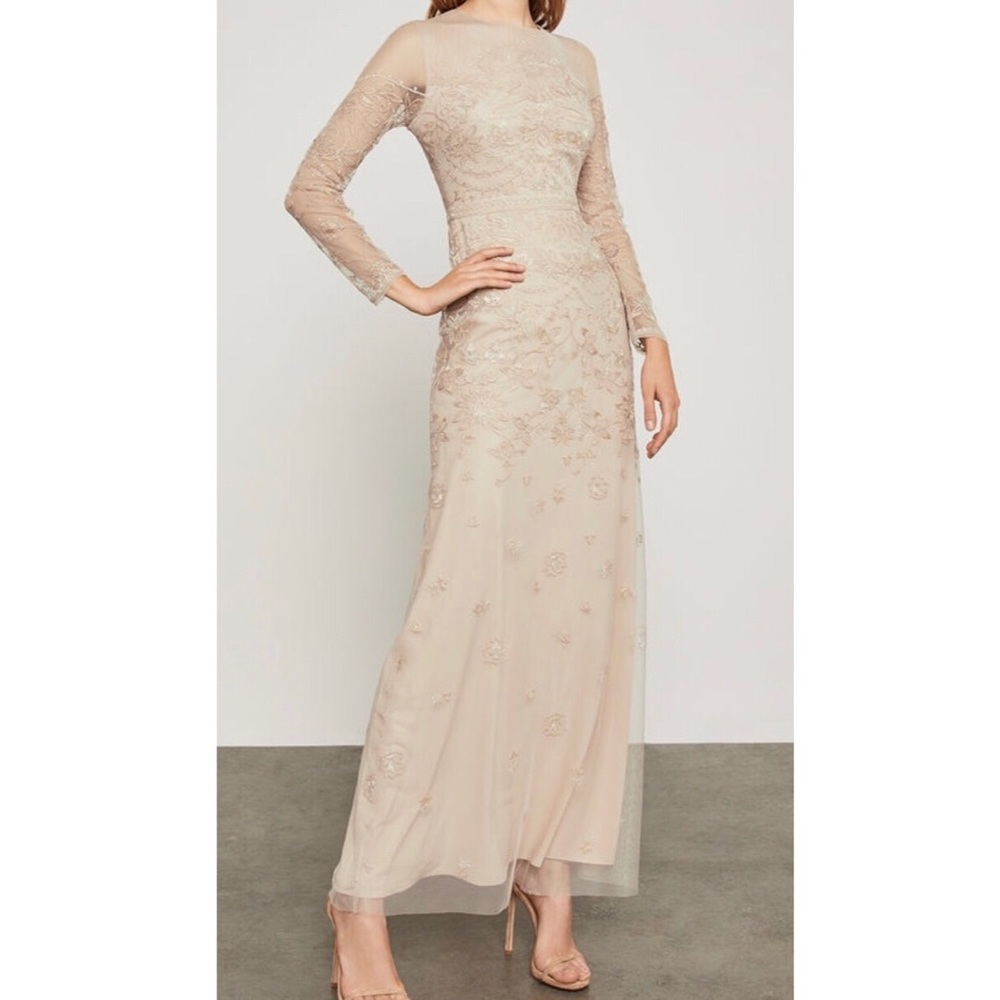 NWT BCBG Blush Longsleeved Embroidered Gown Sz 2